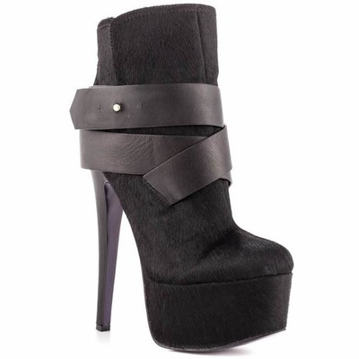 London Trash Monsta Black Pony Hair Platform Stiletto Heel Boots Size 6