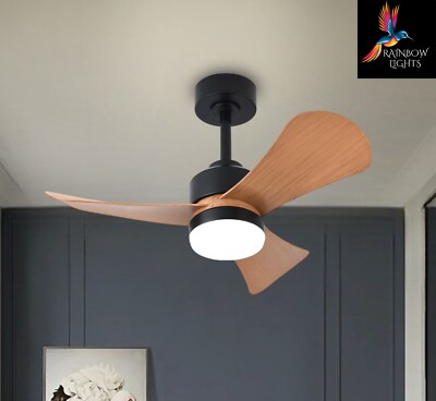 36'' Wood grain Ceiling fan with light and DC motor, controllable via app, remote