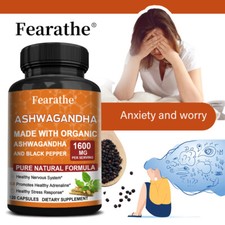 Organic Ashwagandha Capsules 1600mg Stress Relief Mood Support Calming 120 Ct