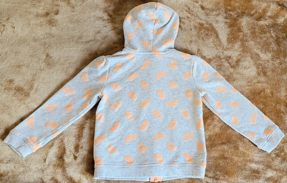 Crazy 8 女孩拉链连帽衫运动衫灰色带橙色狗尺寸 4T — 第 2/4 张图片