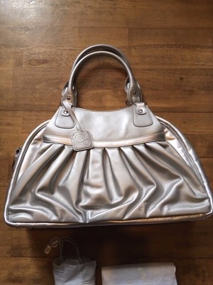 grey leather baby changing bag