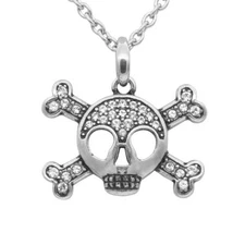Studded Skull & Crossbones Necklace w. 33 Crystals Jewelry By Controse