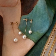 8-10mm Natural White South Sea Shell Pearl Round Beads Stud Dangle Earrings