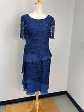 JJ's House Blue Chiffon Lace Knee Mother of Bride Dress Sz 12 204929 w/ Wrap