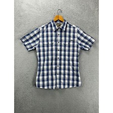 Eddie Bauer Shirt Mens Medium Travex Blue Plaid Nylon Blend Button Down Hiking