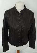 M&co - Real Leather Jacket Dark Chocolate Brown Military Shirt Style Size 16