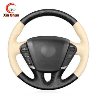 Black Suede Leather Carbon Fiber Steering Wheel Covers for Nissan Teana Murano