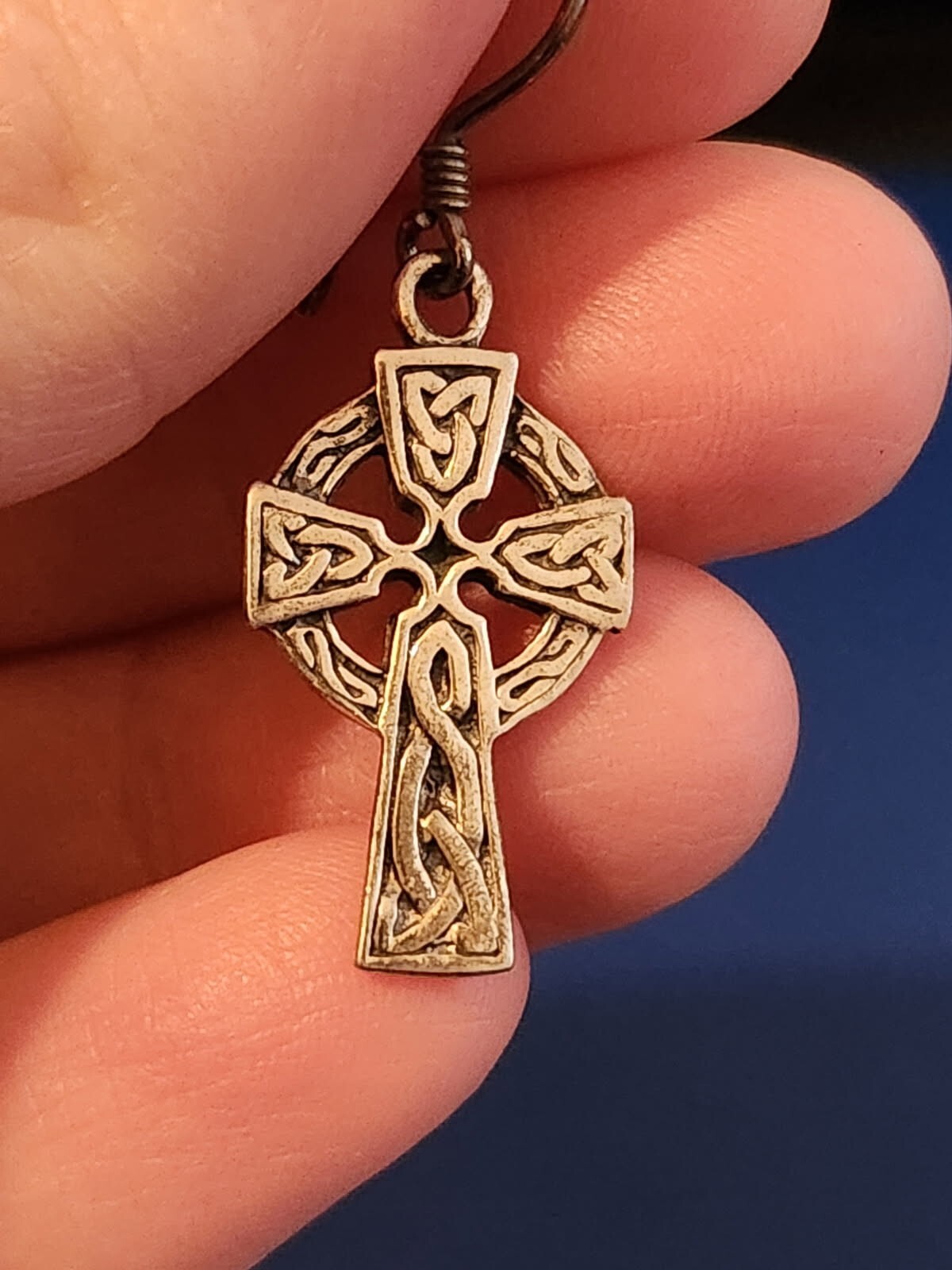 Sterling Silver Celtic Cross Dangle Earrings - image 2