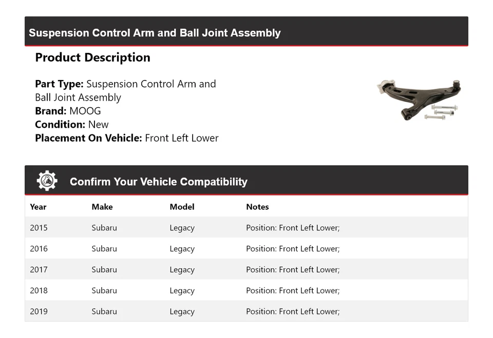 Conjunto de rótula de brazo de control delantero izquierdo inferior M para Subaru Legacy 2015-2019 Foto 2 de 4