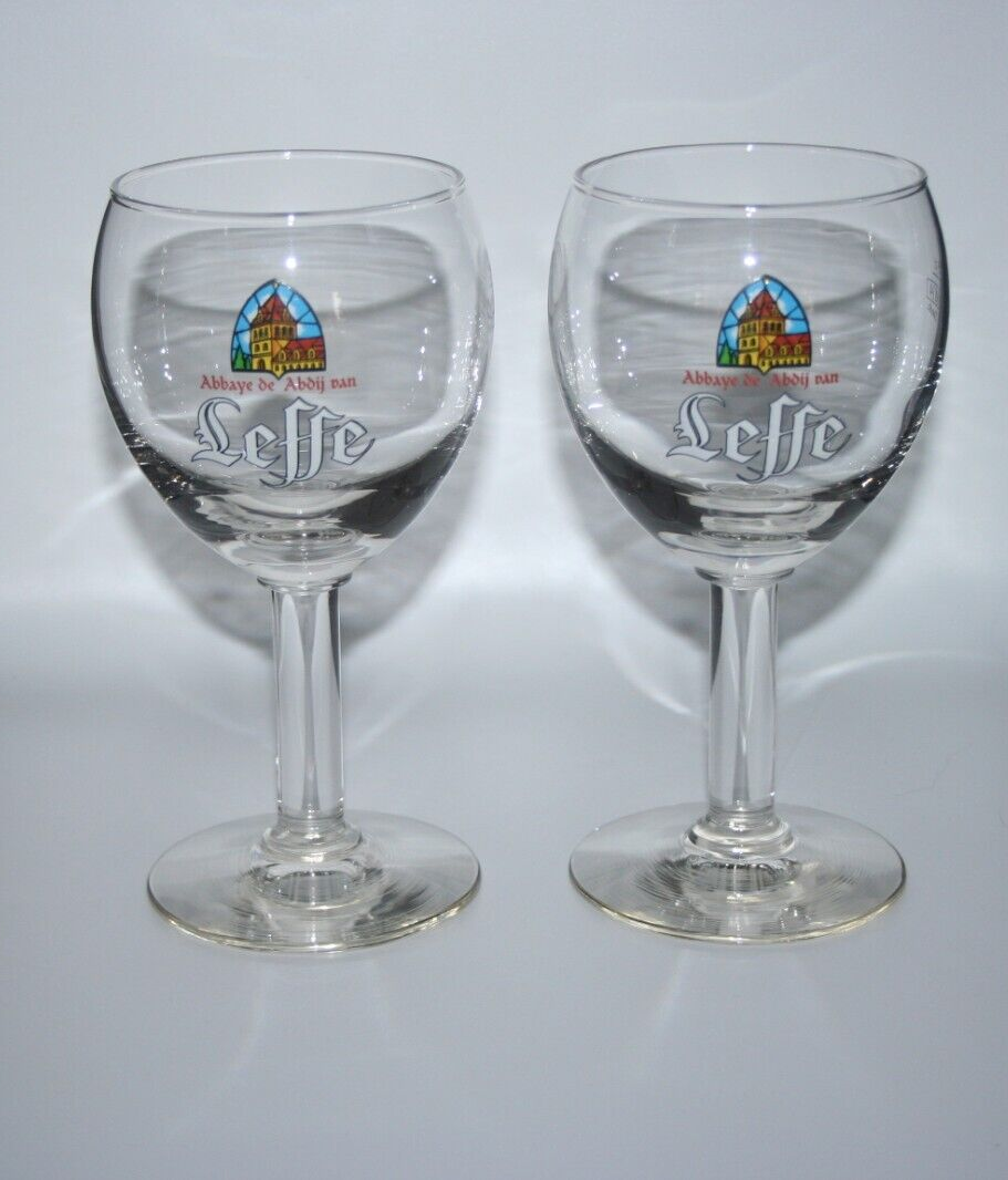 Leffe Belgian Beer Goblet Chalice Wine Stained Glass Abbey Brewery Logo Set of 2 eBay