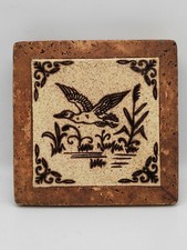 dessous de plat vintage en liege et carreau ceramique vol de héron