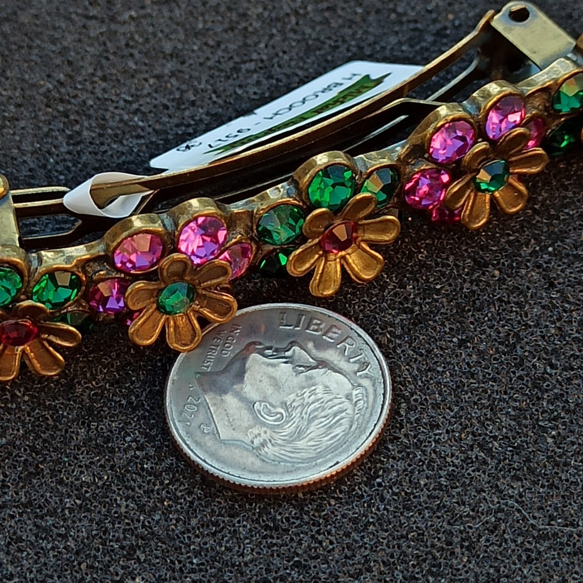Authentic Michal negrin Green and pink Floral crystals hair clip barrette Michal Negrin Hairpin Barrette Romantic Colorful Flower  main image 2