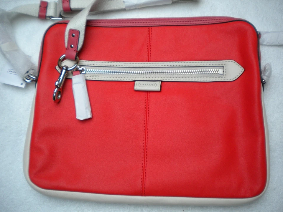 Coach Leather Crossbody 9.7 Tablet Bag IPad Daisy Spector SV/Vermillion $198 - Image 2 of 4