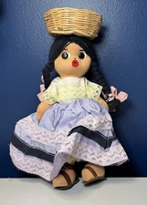 Vtg Mexican Jointed Rag Doll 9 1/2" Tall Hand-Made Ethnic Doll Authentic Mexico