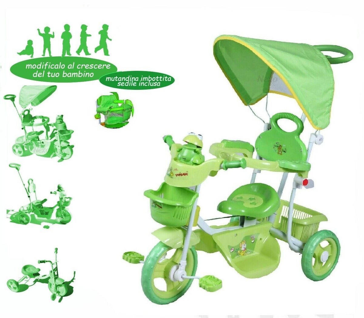 Dondolo Neonati Triciclo Bambino Scalabile, Velo Bambini, Triciclo