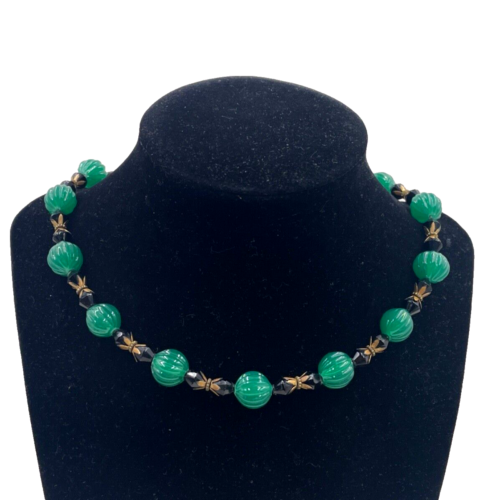 GORGEOUS VNTG NECKLACE FRENCH MELON GREEN PEKING JADE-GLASS BEAD LOUIS ROUSSELET - Picture 6 of 9