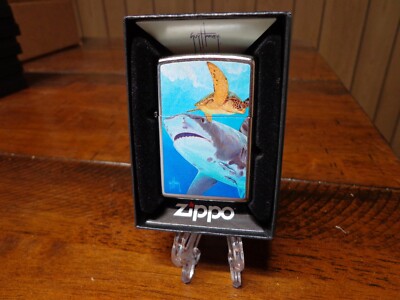 GUY HARVEY TIGER SHARK AND LOGGERHEAD SEA TURTLE ZIPPO LIGHTER MINT IN BOX