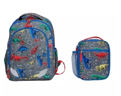 Member's Mark 2-Piece Backpack Set with Matching Lunch Kit. Colorful Dinosaurs.