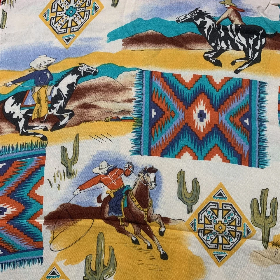 "Tela de rayón suave rodeo vaquero suroeste EMDAY vintage años 90 1992 76x59""" Foto 2 de 4