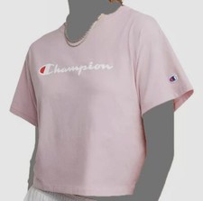 $25 Champion Women's Pink Short-Sleeve Logo Cropped T-Shirt Top Size XS