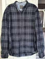 COPPER & OAK Supply Co Men's Size L Navy Blue Plaid Corduroy Button Front Shirt