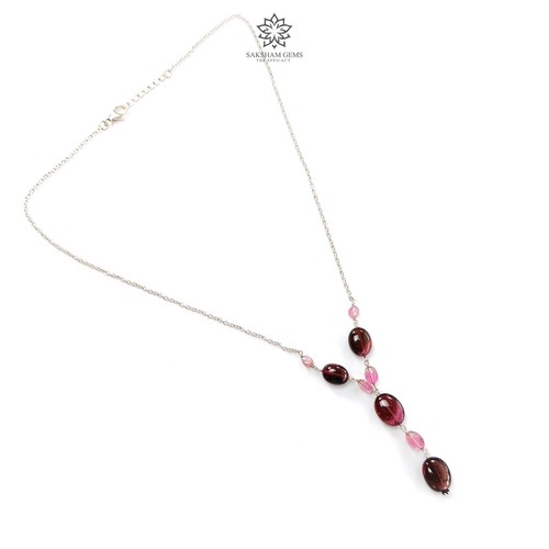 50.60cts Natural Rubellite Tourmaline Gemstone Plain Silver Chain Necklace 22" - Picture 10 of 10