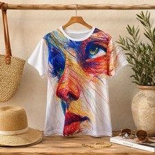 Damen T-Shirt XL Kunst Gesicht Print Oversize...