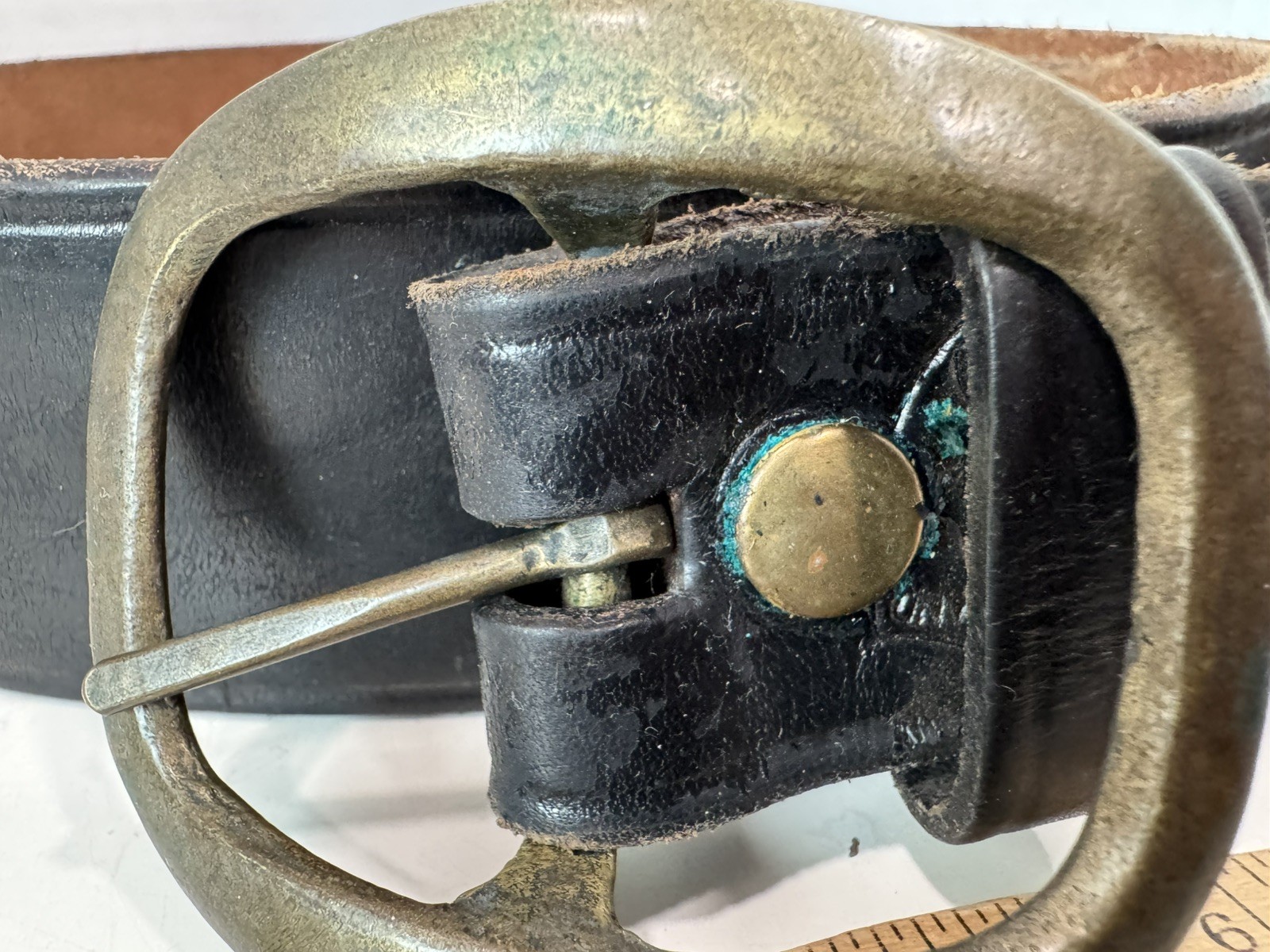 Vintage Leather Ammunition Cartridge Belt  Size 36 Solid Brass Buckle Holds 12