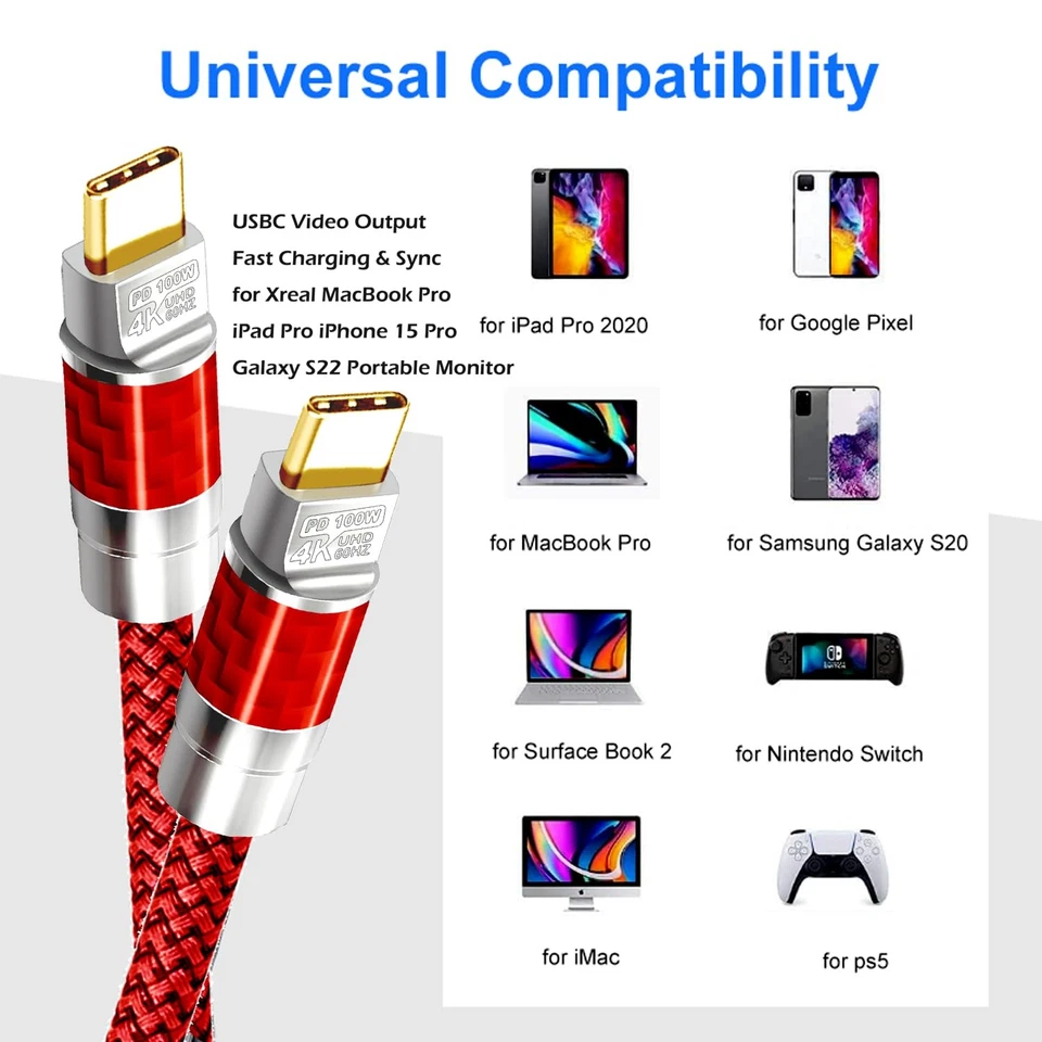 USB C to C Cable 30FT,100W 4K60HZ Type C GEN2x2(Data usb2.0),USB C Video Outp... - Image 3 of 4