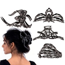 4PCS Gothic Hair Claw Clips for Black Metal Spider Halloween Gifts