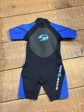Deep See Kids Shorty Wetsuit Knee Length Short Sleeves M Black Blue 2mm Boy Girl
