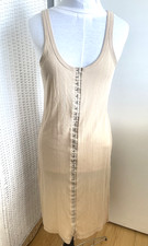 Urban Outfitters Tan Midi Tank Dress Bodycon-ish S Hook & Eye Front Sleeveless S