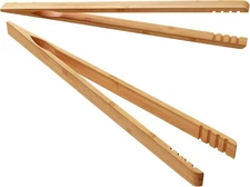 10.2" Bamboo Toast Tongs with Anti-slip & Oil Coating, 2-Pack
