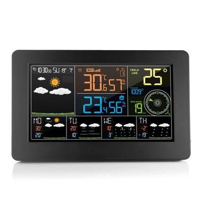 LCD Digital Alarm Wall Clock Weather Station wifi Indoor Outdoor US/EU Plug ot25