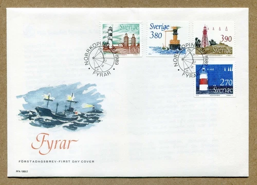 SWEDEN. First Day Cover Lighthouses, Norrkoping Fyrar, JAN 31, 1989 FDC