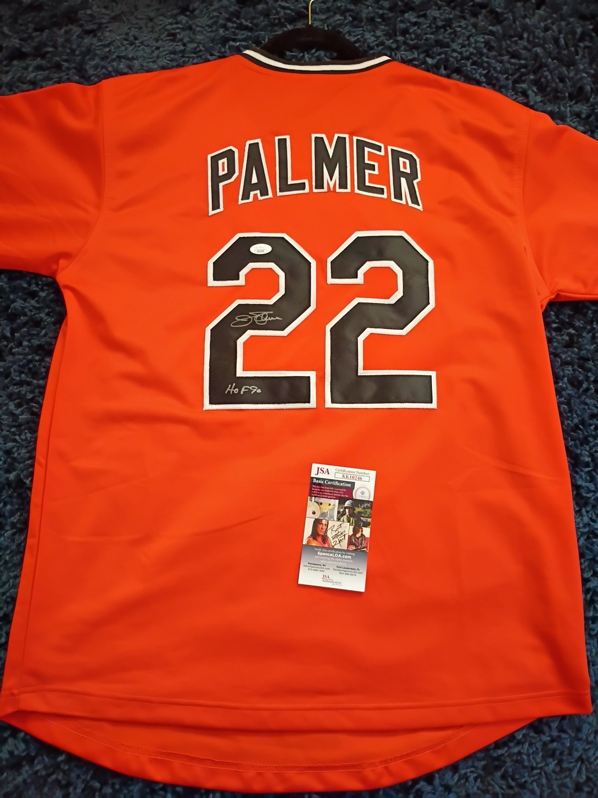 Jim Palmer Autographed Signed Baltimore Orioles #22 MLB Orange Jersey HOF 90 JSA COA 