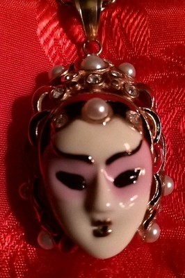 Opera Mask .12 In. Necklace Gold tone Faux Pearl,