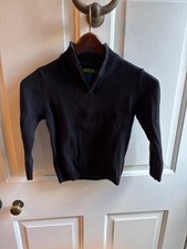Green dog 1/4 Zip Long Sleeve Sweater Black boys 6 gray stripe on cuff ex cond