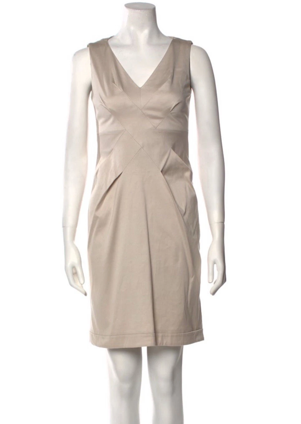 Authentique robe fourreau en coton beige GUCCI Frida Giannini col V fermeture éclair EU 40 EUC