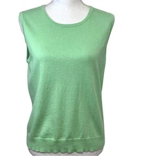 Kenar Silk Blend Sweater Large Green Sleeveless Soft Lightweight Classic Casual