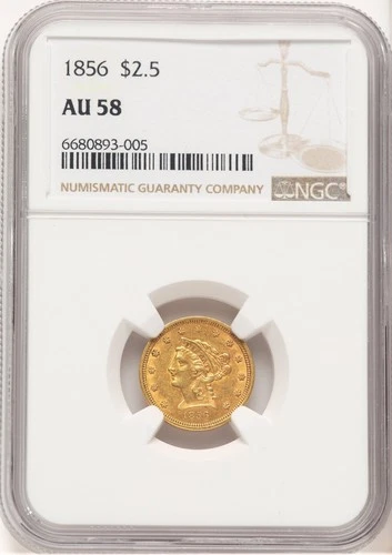 1856 LIBERTY HEAD $2.5 QUARTER EAGLE GOLD NGC AU58