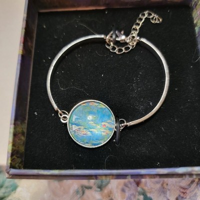 Monet Lilly pond Painting Blue/Green Silver Tone Bracelet NIB Adjustable