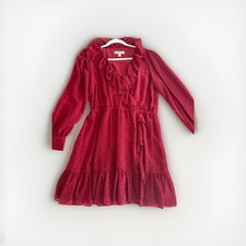 Michael Kors Red Swiss Dot Ruffle Long Sleeve Dress Size Large mint condition