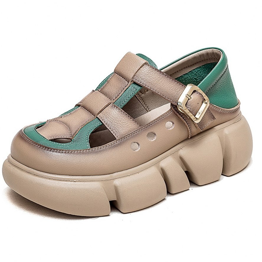 SAOLA Stivaletti donna suola spessa vera pelle plateau sandali creeper comodi