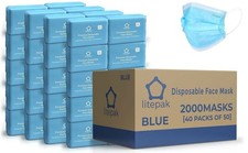 2,000pcs Disposable Face Masks- 3 Ply Breathable Mask For Adults- Blue 40 Pack 