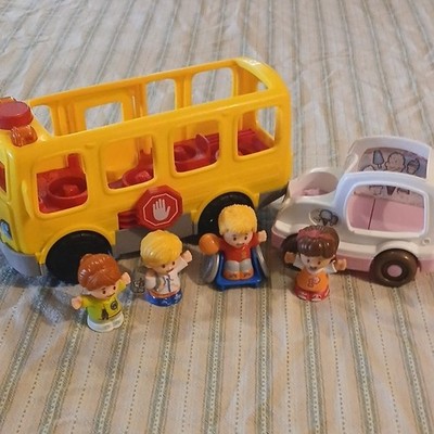 Fisher-Price Little People School Bus Ice Cream Truck w/ 4 Figures Works