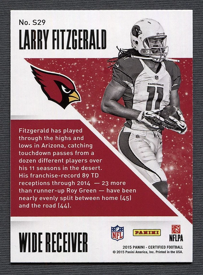 2015 Panini Certified Stars #S29 Larry Fitzgerald - Image 2 of 2