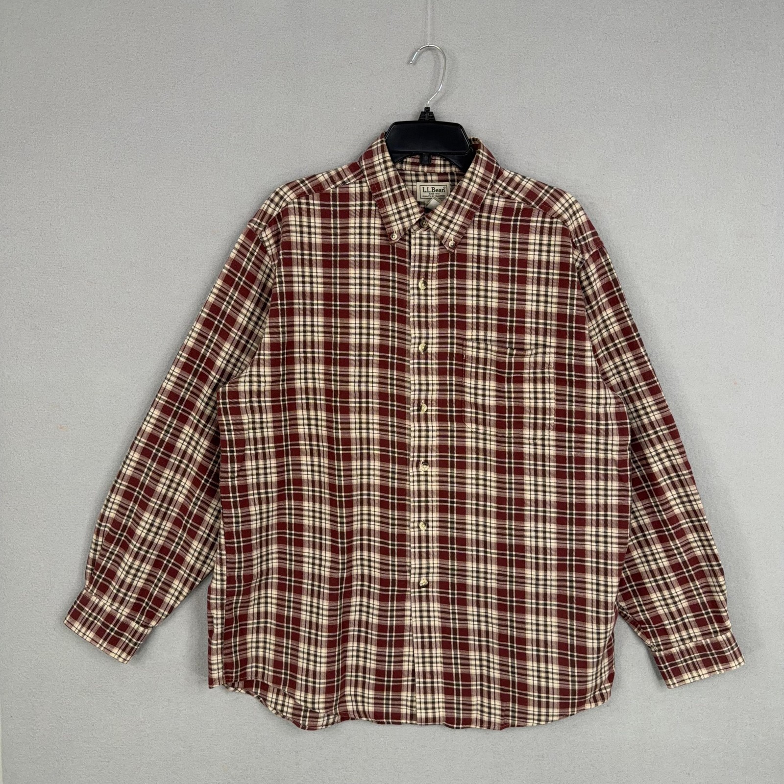 L.L. Bean Shirt Mens Large Red Plaid Flannel Button Down Long Sleeve Outdoors