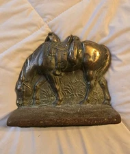 Vintage Horse Bookends Grazing Saddled Horses Pair