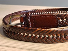 Soft Braided Leather Belt Brushed Brass Rodeo Country TALBOTS Small 33"